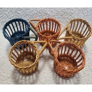 Set of 5 Small Woven Rattan Baskets Cups Holders Drinkware Decor